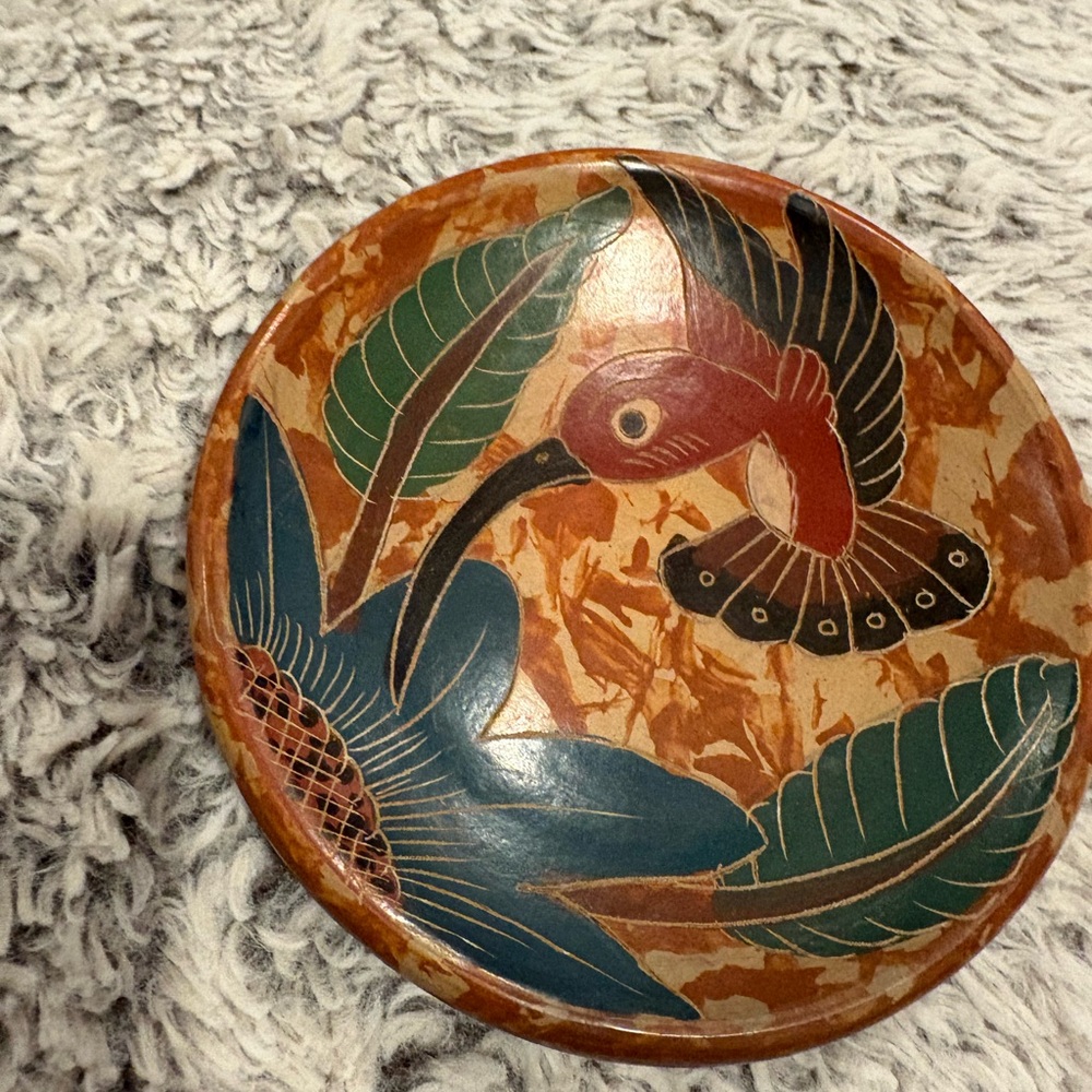 Unbranded Terra Cotta Plate Unisex OS Brown Excellent Hummingbird‎ Folk Art